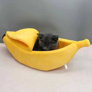 Winter Cat Litter, Pet Banana Shape Warm Semi-Enclosed Deep Sleep Soft Mattress with Cover