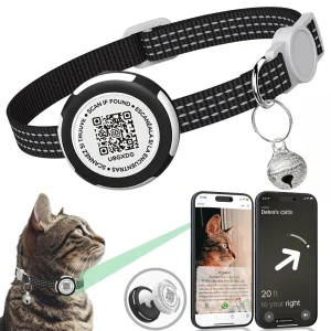 GPS Tracker Cat Collar with Airtag Case & QR ID Tag Dual Protection Reflective