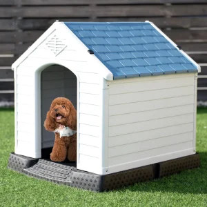 Plastic Dog House Medium-Sized Pet Puppy Shelter Waterproof Ventilate Blue