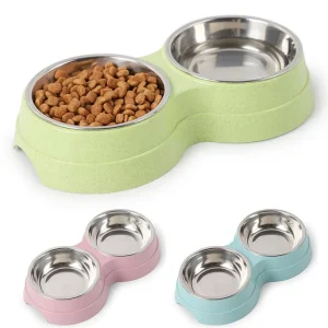 Double Pet Bowls Cat Food Water Feeder