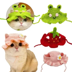 Hand-made Elastic Woven Cap Pet Cat Hat Puppy Kitten Headwear Knitted