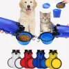 2 IN 1 Dogs Travel Water Bottle Collapsible Pet Food Container with Collapse