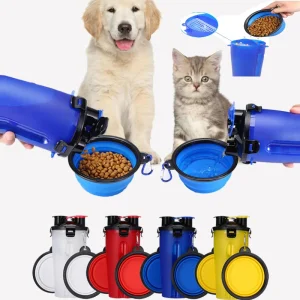 2 IN 1 Dogs Travel Water Bottle Collapsible Pet Food Container with Collapse